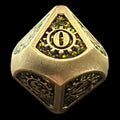 TDSO Metal Gears Antique Gold & Amber Mica D10 Dice