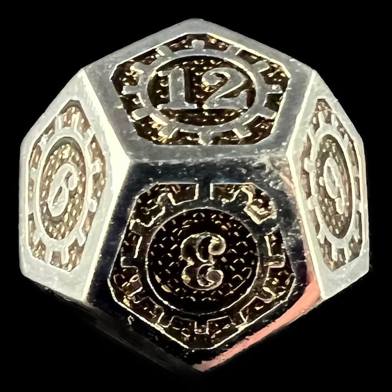 CLEARANCE TDSO Metal Gears Silver & Black D12 Dice