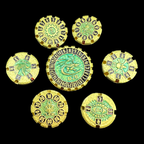 TDSO Metal Round Gyro Gold & Green 7 Dice Polyset