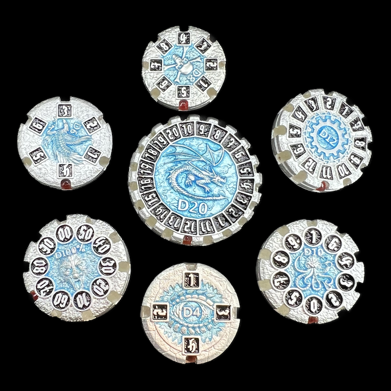 TDSO Metal Round Gyro Silver & Blue 7 Dice Polyset (Copy)