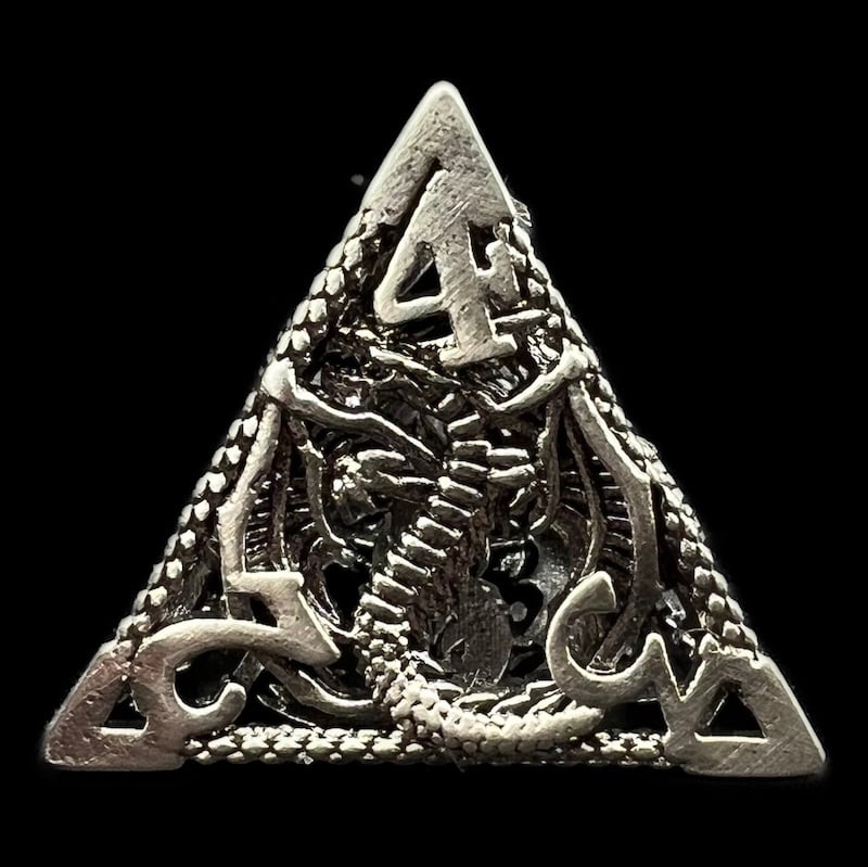 TDSO Metal Hollow Flying Dragon Antique Silver D4 Dice