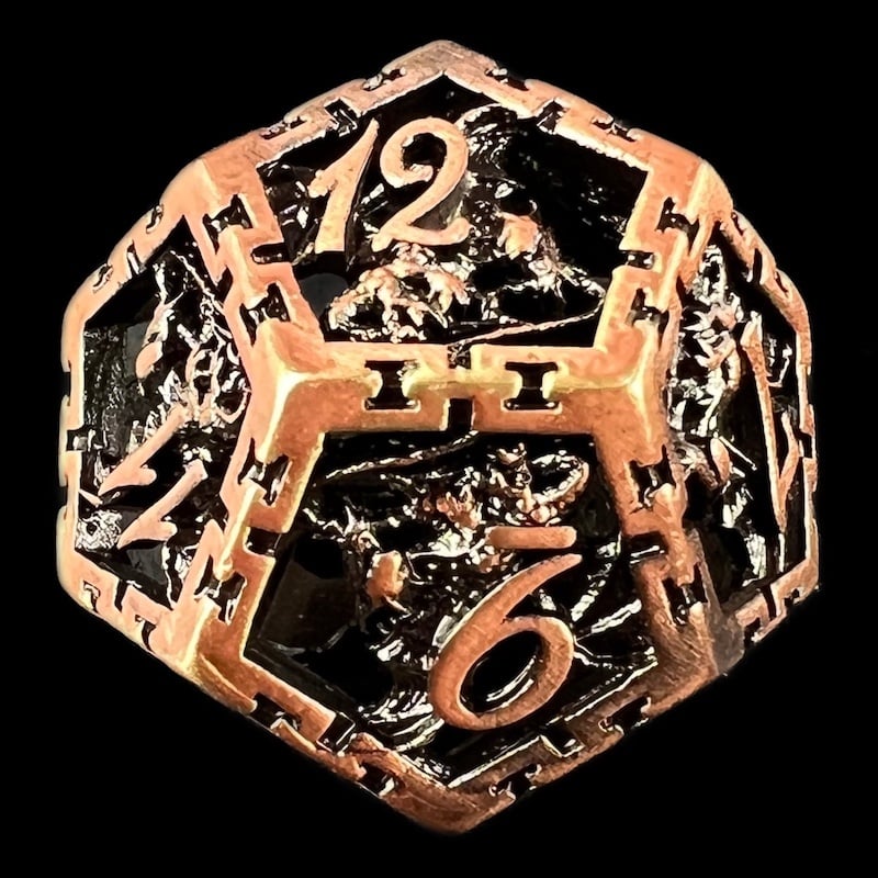 TDSO Metal Hollow Dragon Cage Antique Copper D12 Dice