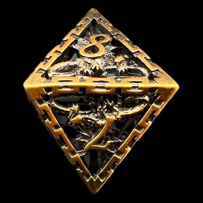 TDSO Metal Hollow Dragon Cage Antique Gold D8 Dice