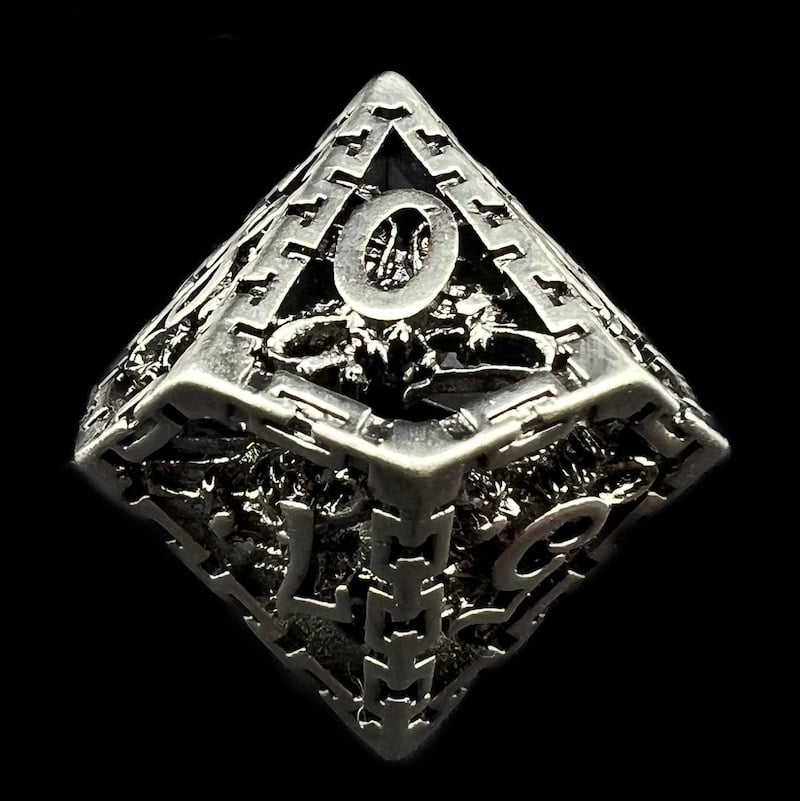 TDSO Metal Hollow Dragon Cage Antique Silver D10 Dice