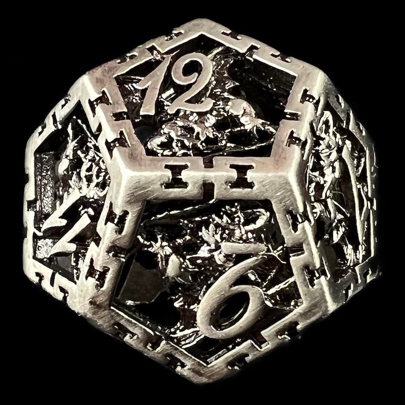 TDSO Metal Hollow Dragon Cage Antique Silver D12 Dice