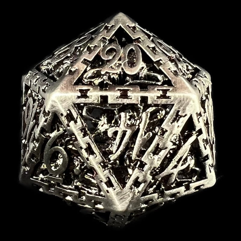 TDSO Metal Hollow Dragon Cage Antique Silver D20 Dice