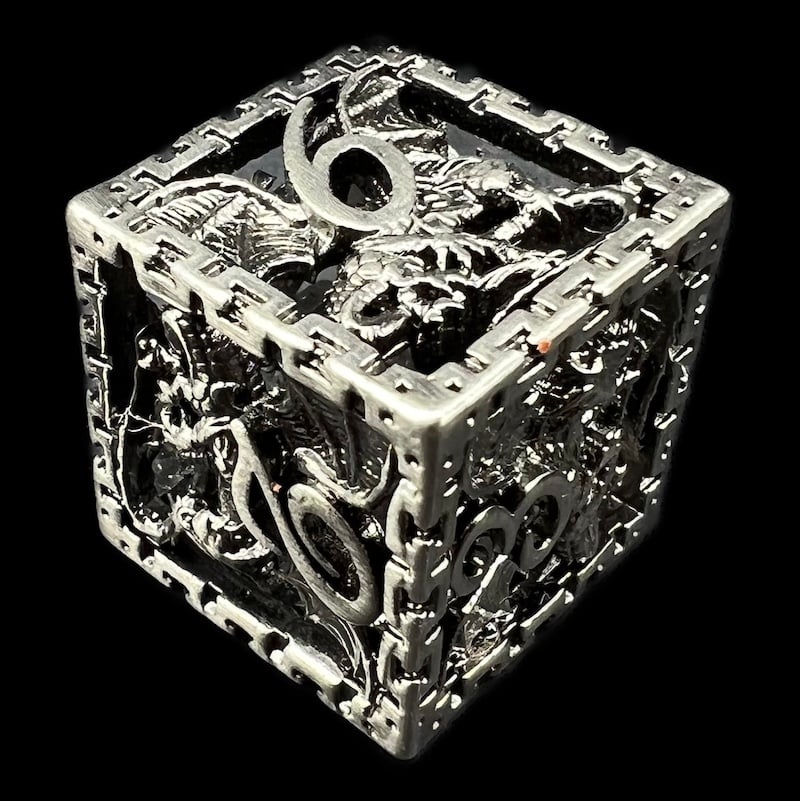 TDSO Metal Hollow Dragon Cage Antique Silver D6 Dice