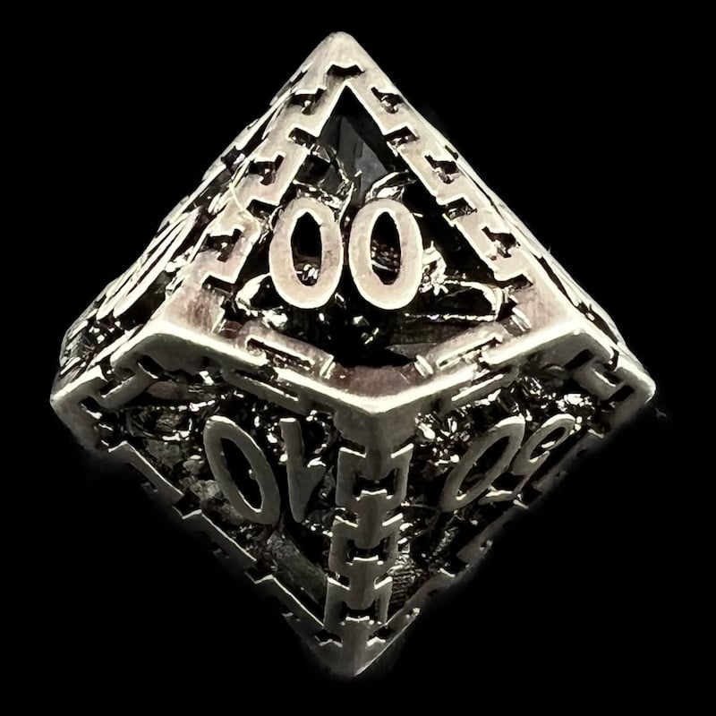 TDSO Metal Hollow Dragon Cage Antique Silver Percentile Dice