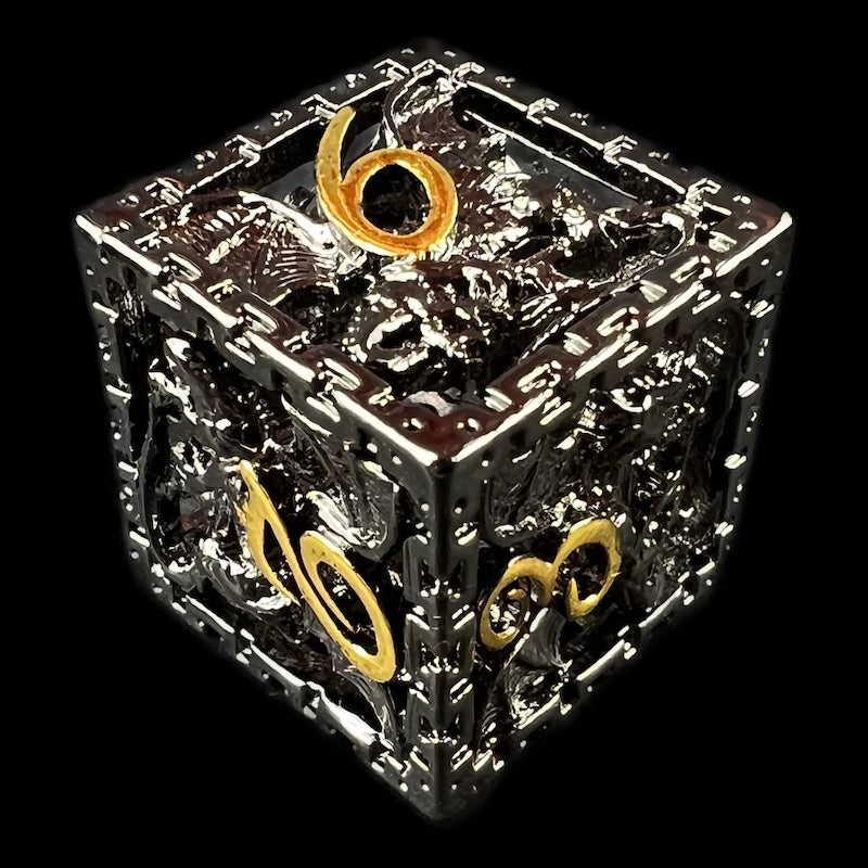 TDSO Metal Hollow Dragon Cage Black Nickel & Gold D6 Dice