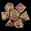 TDSO Metal Hollow Dragon Cage Gold & Red 7 Dice Polyset