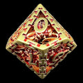 TDSO Metal Hollow Dragon Cage Gold & Red D10 Dice