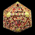 TDSO Metal Hollow Dragon Cage Gold & Red D20 Dice
