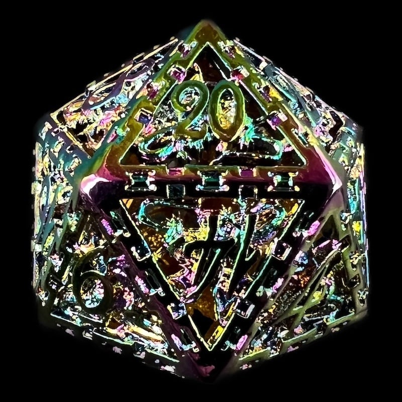 TDSO Metal Hollow Dragon Cage Iridescent D20 Dice