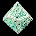 TDSO Metal Hollow Dragon Cage Silver & Green D10 Dice