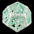 TDSO Metal Hollow Dragon Cage Silver & Green D12 Dice