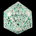 TDSO Metal Hollow Dragon Cage Silver & Green D20 Dice