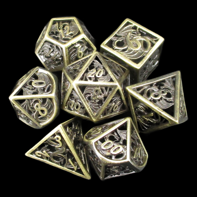 TDSO Metal Hollow Dragon Horde Antique Bronze 7 Dice Polyset