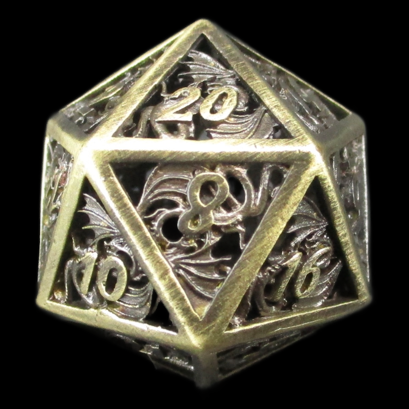 TDSO Metal Hollow Dragon Horde Antique Bronze D20 Dice
