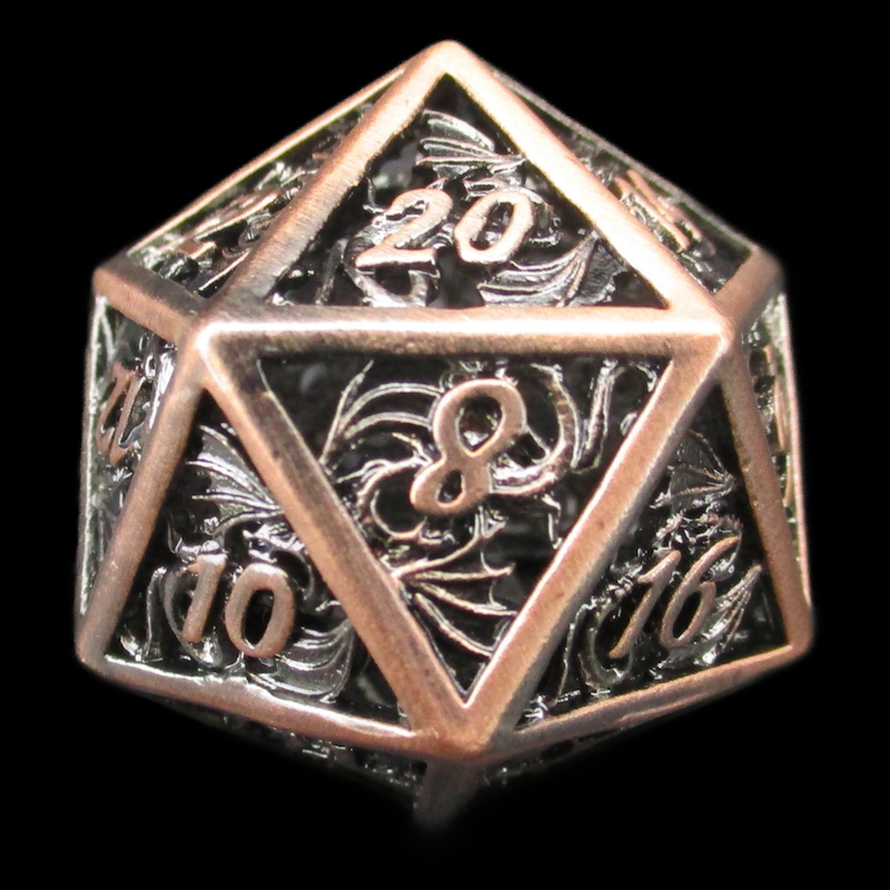 TDSO Metal Hollow Dragon Horde Antique Copper D20 Dice