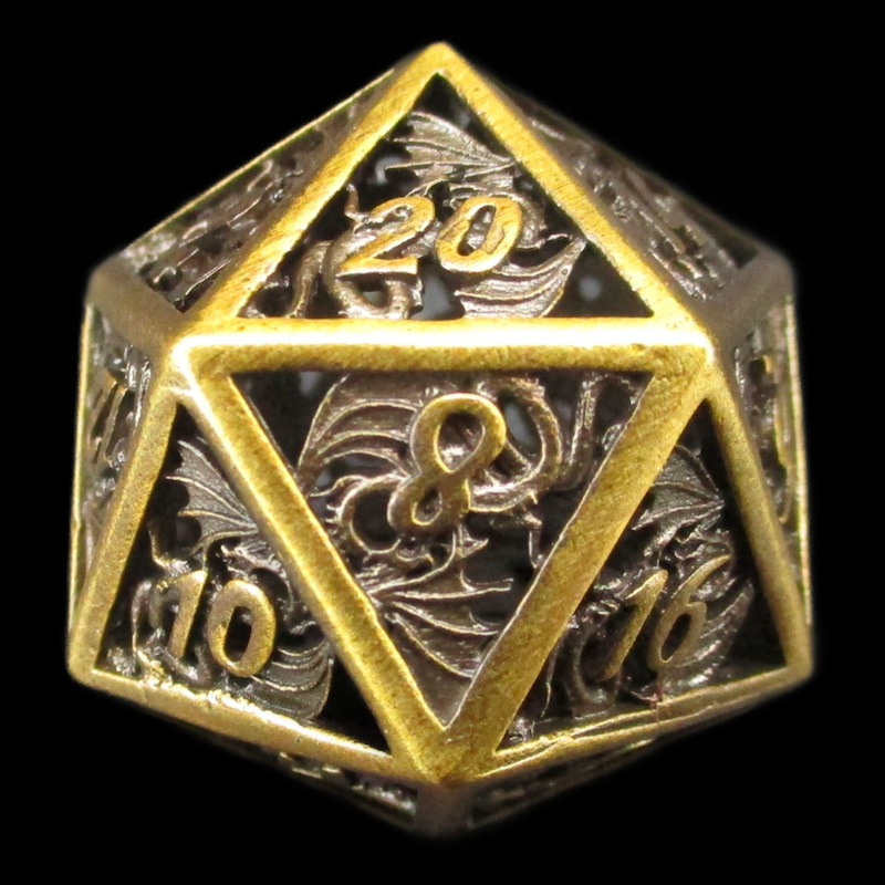 TDSO Metal Hollow Dragon Horde Antique Gold D20 Dice