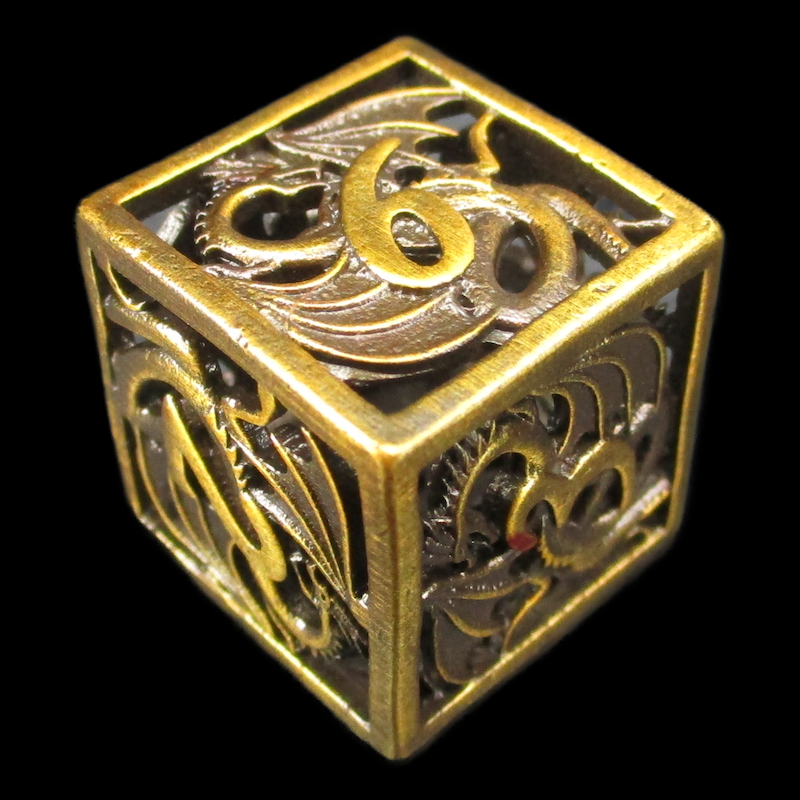 TDSO Metal Hollow Dragon Horde Antique Gold D6 Dice