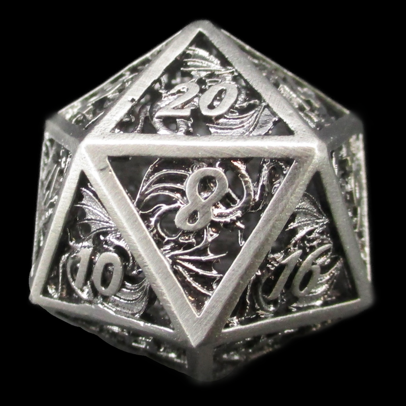TDSO Metal Hollow Dragon Horde Antique Silver D20 Dice