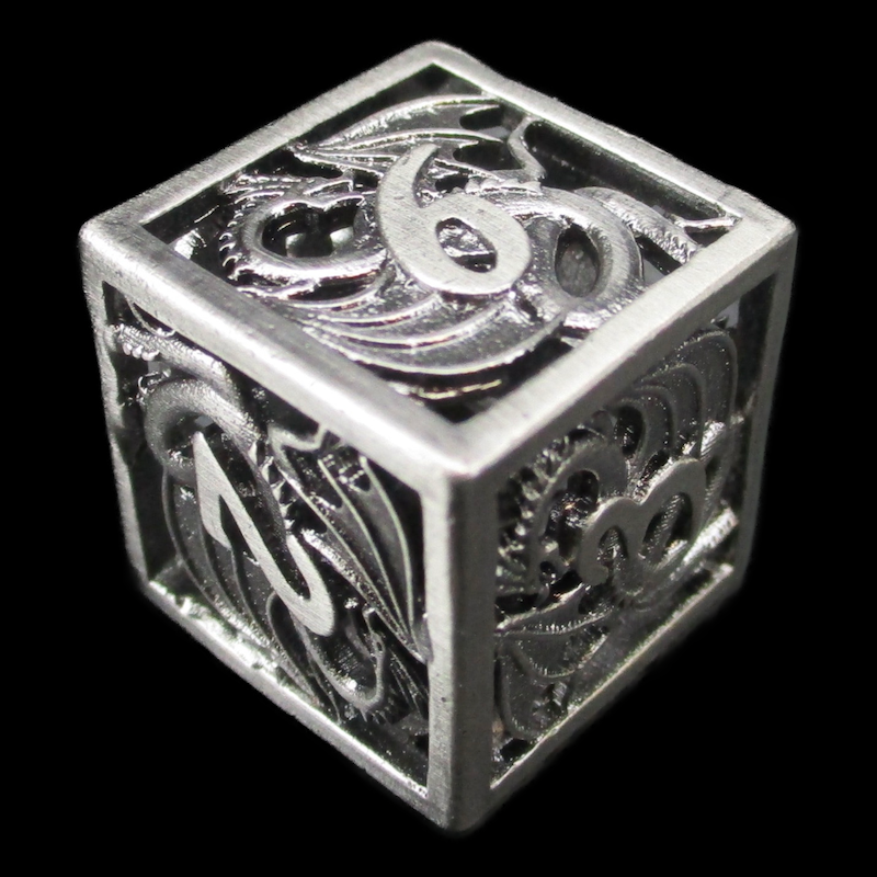 TDSO Metal Hollow Dragon Horde Antique Silver D6 Dice