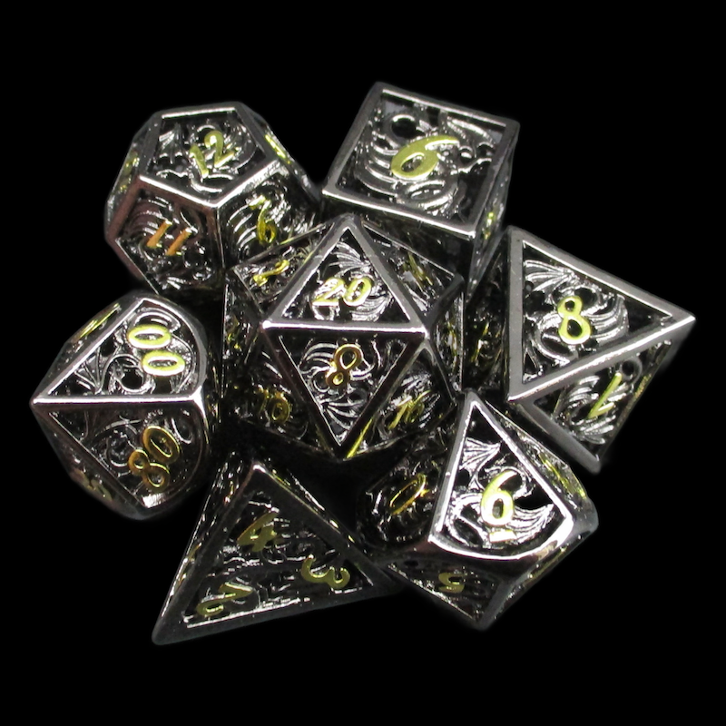 TDSO Metal Hollow Dragon Horde Black Nickel & Gold 7 Dice Polyset