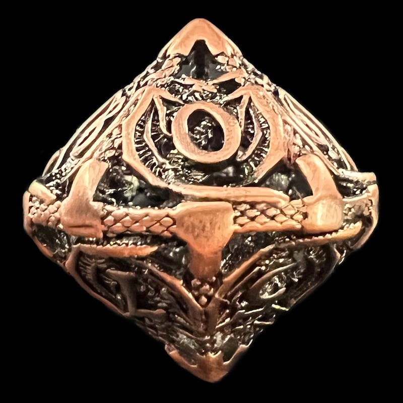 TDSO Metal Hollow Flying Dragon Antique Copper D10 Dice