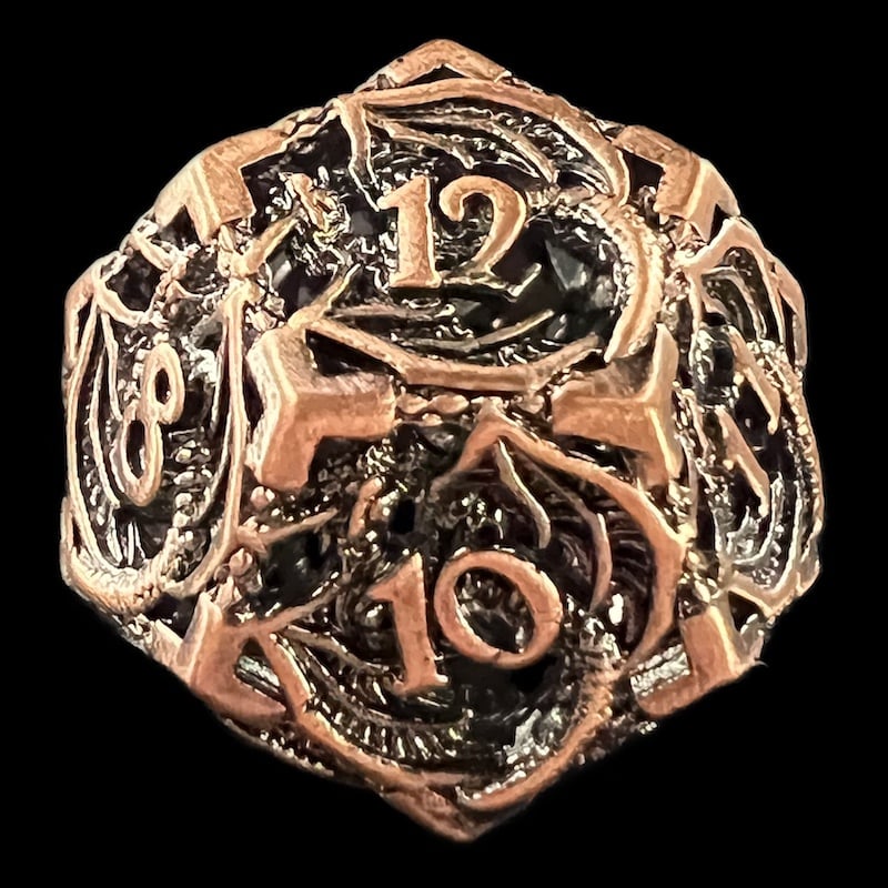 TDSO Metal Hollow Flying Dragon Antique Copper D12 Dice