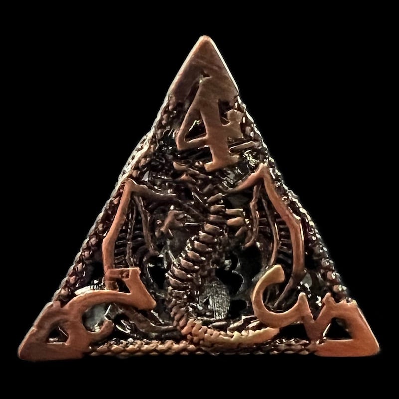 TDSO Metal Hollow Flying Dragon Antique Copper D4 Dice