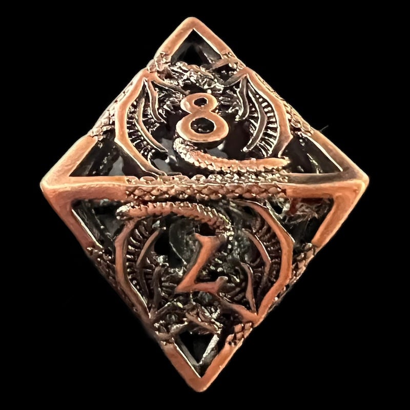TDSO Metal Hollow Flying Dragon Antique Copper D8 Dice
