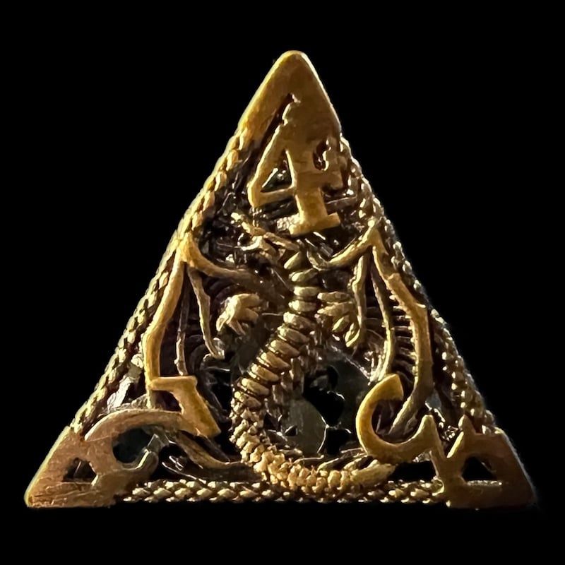 TDSO Metal Hollow Flying Dragon Antique Gold D4 Dice