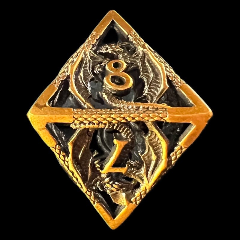 TDSO Metal Hollow Flying Dragon Antique Gold D8 Dice