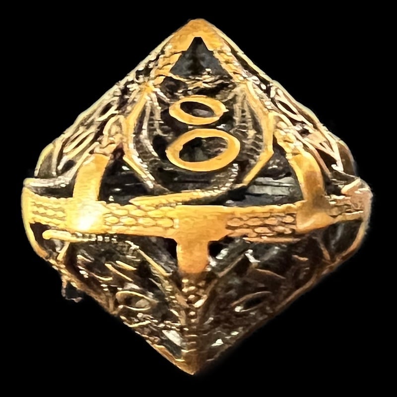TDSO Metal Hollow Flying Dragon Antique Gold Percentile Dice