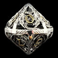 TDSO Metal Hollow Flying Dragon Bright Silver & Gold D10 Dice