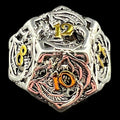 TDSO Metal Hollow Flying Dragon Bright Silver & Gold D12 Dice