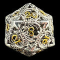 TDSO Metal Hollow Flying Dragon Bright Silver & Gold D20 Dice