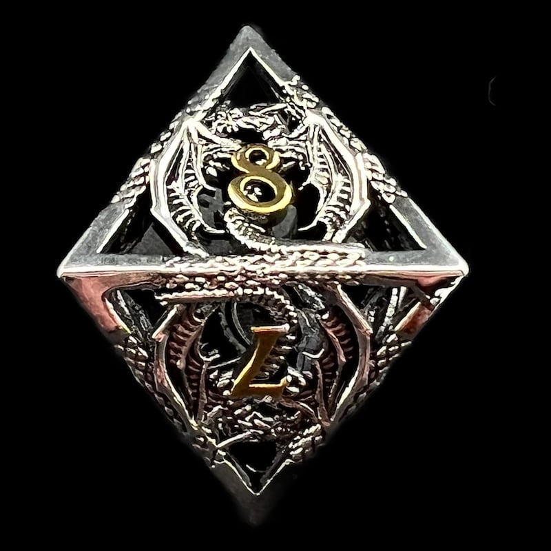 TDSO Metal Hollow Flying Dragon Silver & Gold D8 Dice