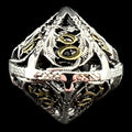 TDSO Metal Hollow Flying Dragon Silver & Gold Percentile Dice