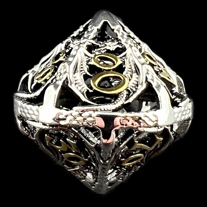 TDSO Metal Hollow Flying Dragon Silver & Gold Percentile Dice