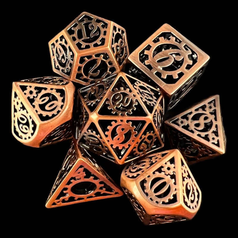 TDSO Metal Hollow Gear Copper 7 Dice Polyset