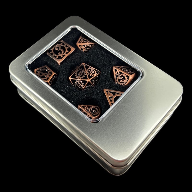 TDSO Metal Hollow Gear Copper 7 Dice Polyset