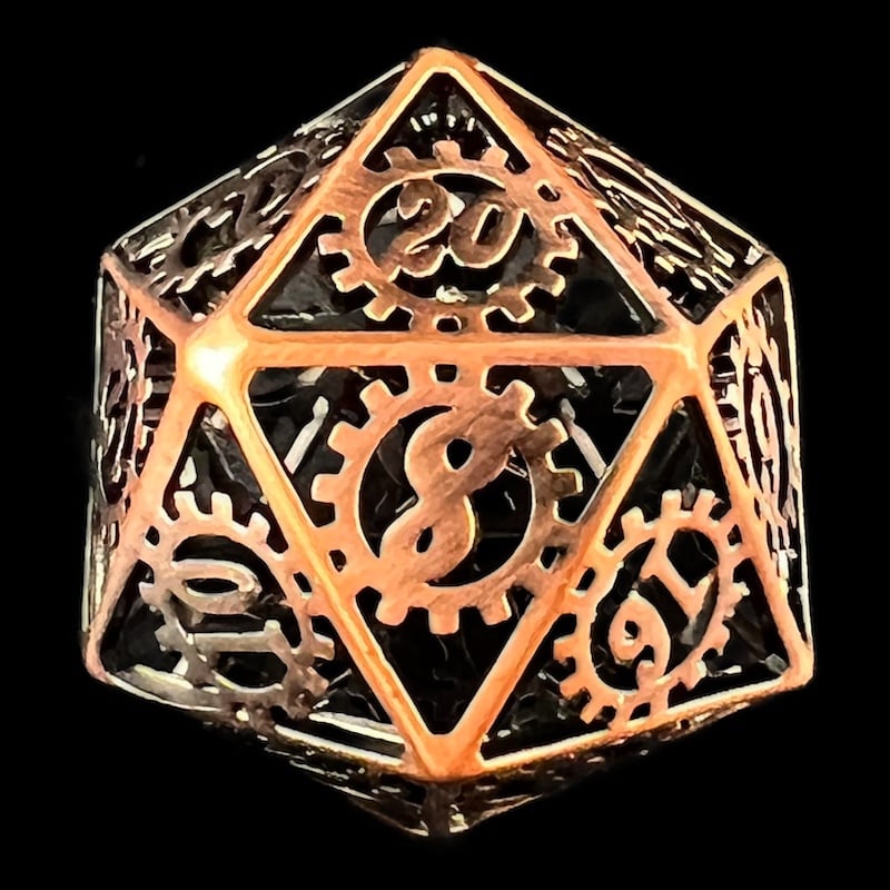 TDSO Metal Hollow Gear Copper D20 Dice