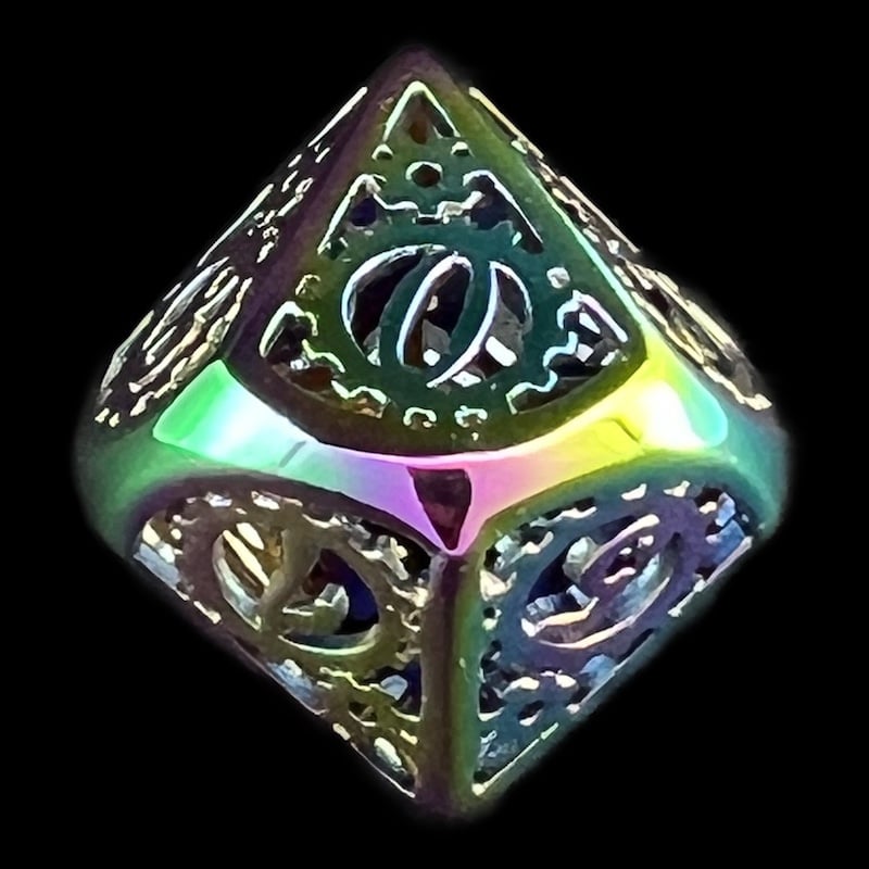 TDSO Metal Hollow Gear Iridescent Rainbow D10 Dice