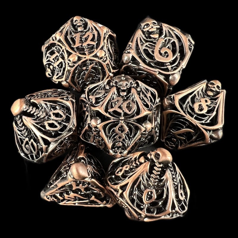 TDSO Metal Hollow Skeleton Antique Copper 7 Dice Polyset