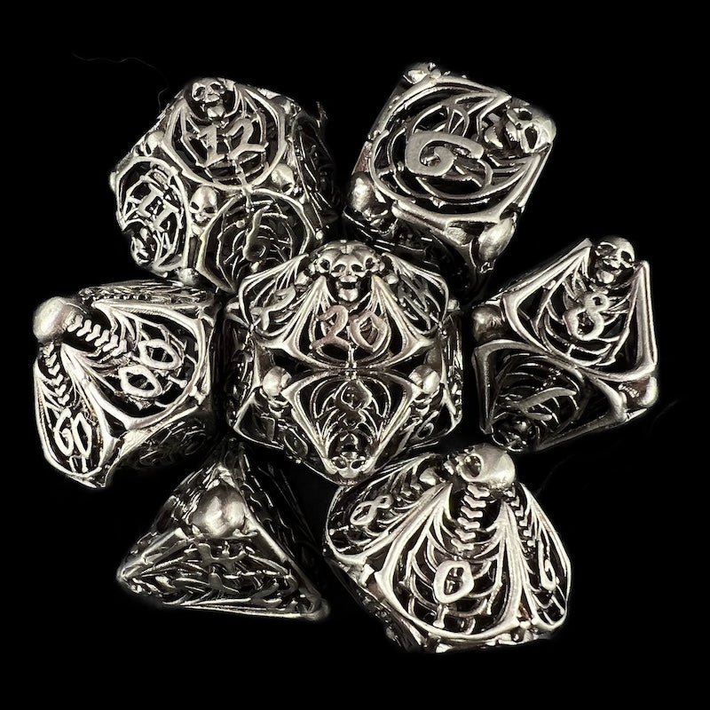 TDSO Metal Hollow Skeleton Antique Silver 7 Dice Polyset