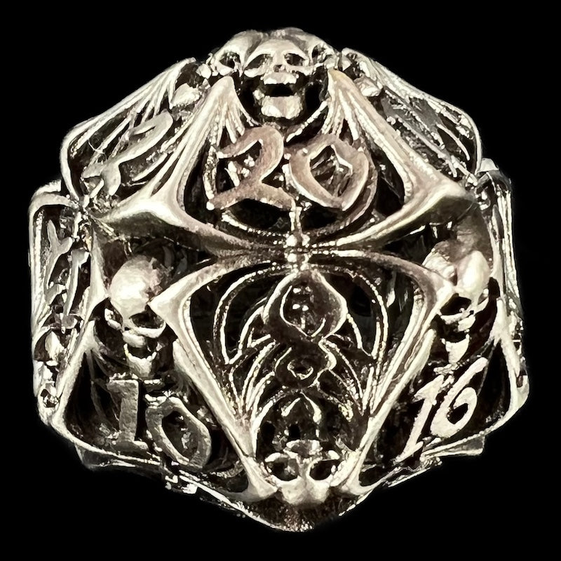 TDSO Metal Hollow Skeleton Antique Silver D20 Dice