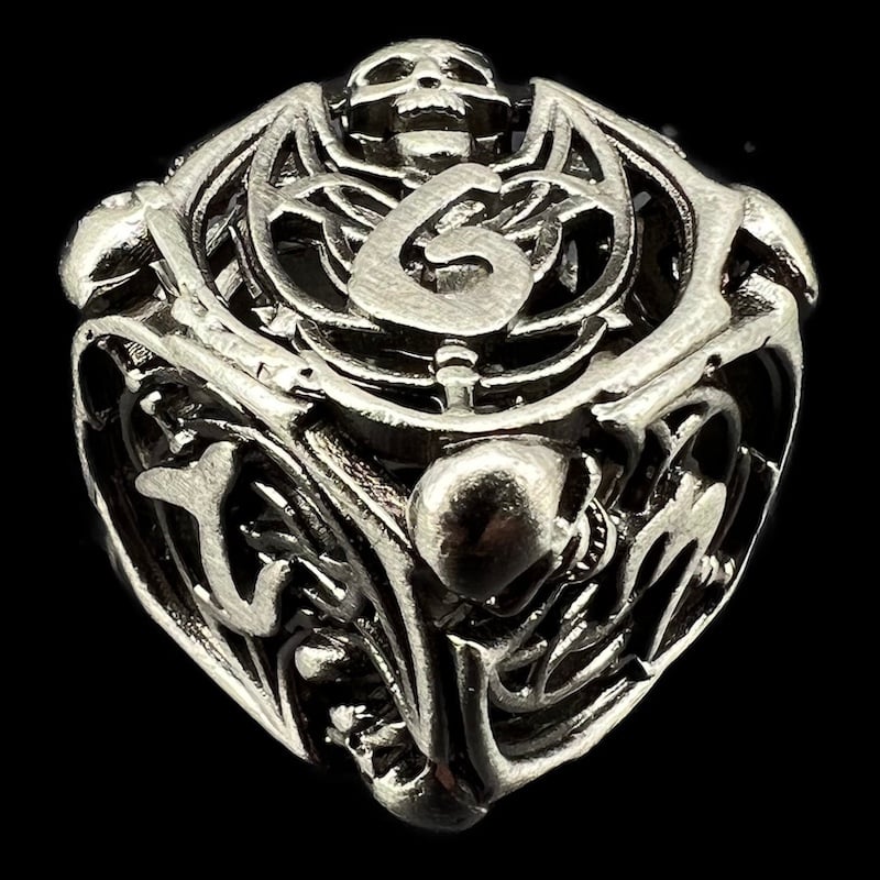 TDSO Metal Hollow Skeleton Antique Silver D6 Dice