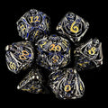 TDSO Metal Hollow Skeleton Black Nickel & Blue 7 Dice Polyset